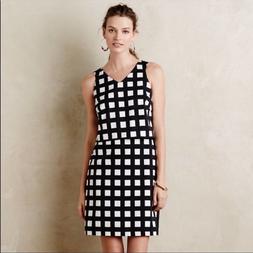Anthropologie Petite Gridway Print Shift Dress